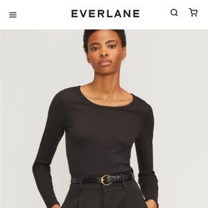 EVERLANE Supima® Micro Rib Cropped Long-Sleeve Crew (brown)